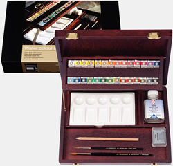 Rembrandt aquarelverf kist professional 28/24 halve napjes, penselen en accessoires