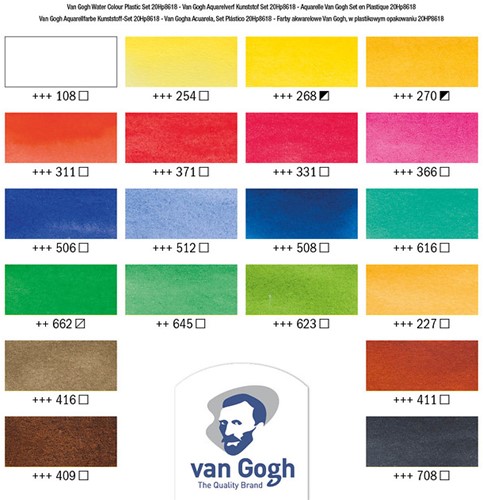 Van Gogh aquarelverf kunststof set 18 halve napjes, 2 tubes en penseel-2