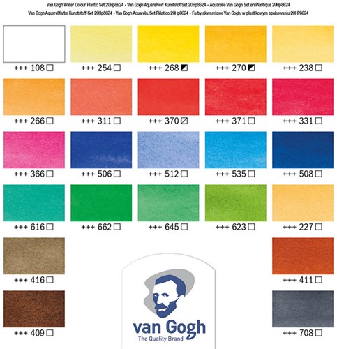 Van Gogh aquarelverf kunststof set 24 halve napjes en penseel-2