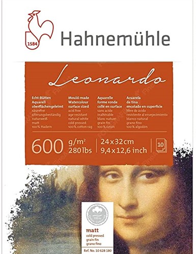 Leonardo aquarelblok 600 grs. ruw 30x40 cm.  10 vel
