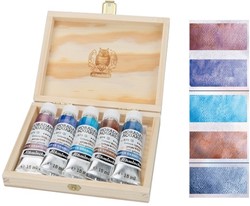 Schmincke Horadam aquarel super granulatie set 'galaxy' houten kistje 5x15 ml.