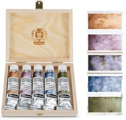 Schmincke Horadam aquarel super granulatie set 'tundra' houten kistje 5x15 ml.