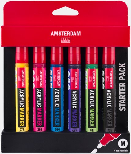 Amsterdam marker set 6 x 4 mm. basiskleuren