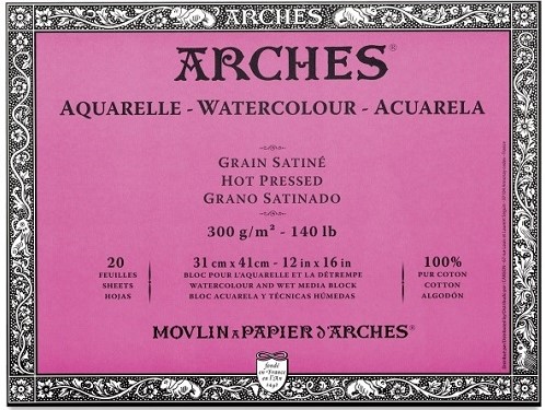 Arches aquarelblok grain satiné 300 grs. 20 vel 20x20 cm.