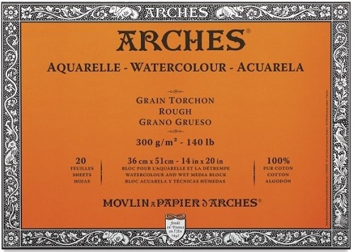 Arches aquarelblok grain torchon 300 grs. 20 vel 26x36 cm.