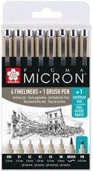 Pigma Micron Etui met 7 fineliners Zwart + 1 gratis Pigma Micron PN