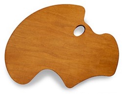 Ergonomisch houten palet 40x52 cm. schilderen met linkerhand-palet vasthouden met RECHTERHAND