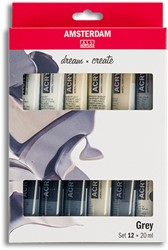 Amsterdam acryl set 12 x 20 ml. greys